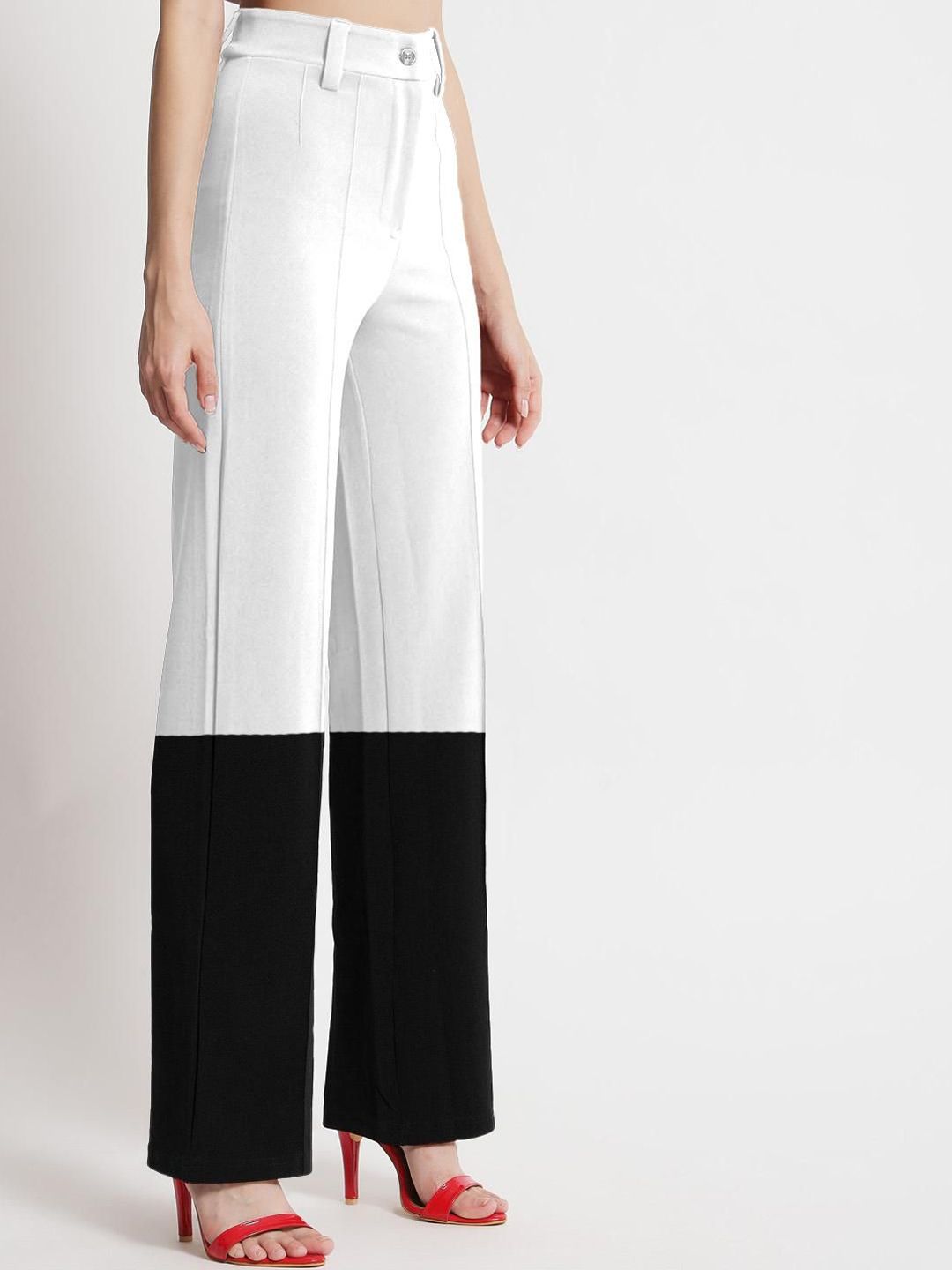 Kotty Women Colourblocked High-Rise Pleated Regular Trousers