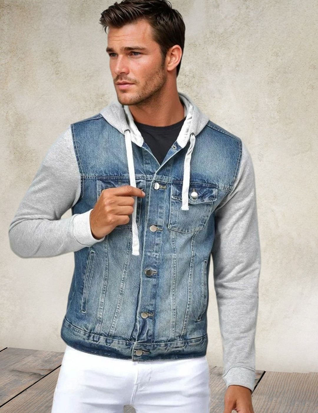 Kotty Men Hooded Solid Denim Jacket
