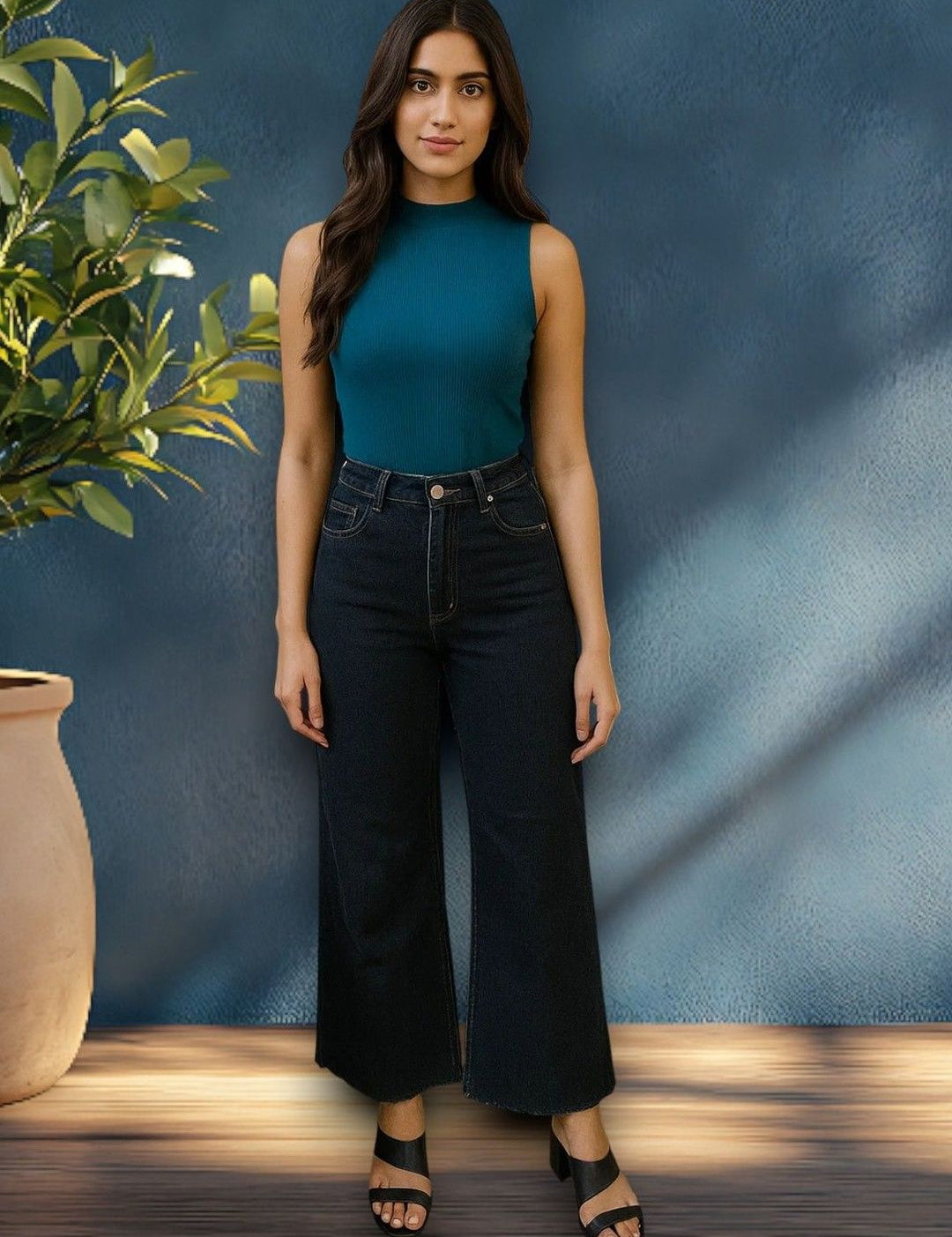 Kotty Women Flared High-Rise Stretchable Cropped Jeans