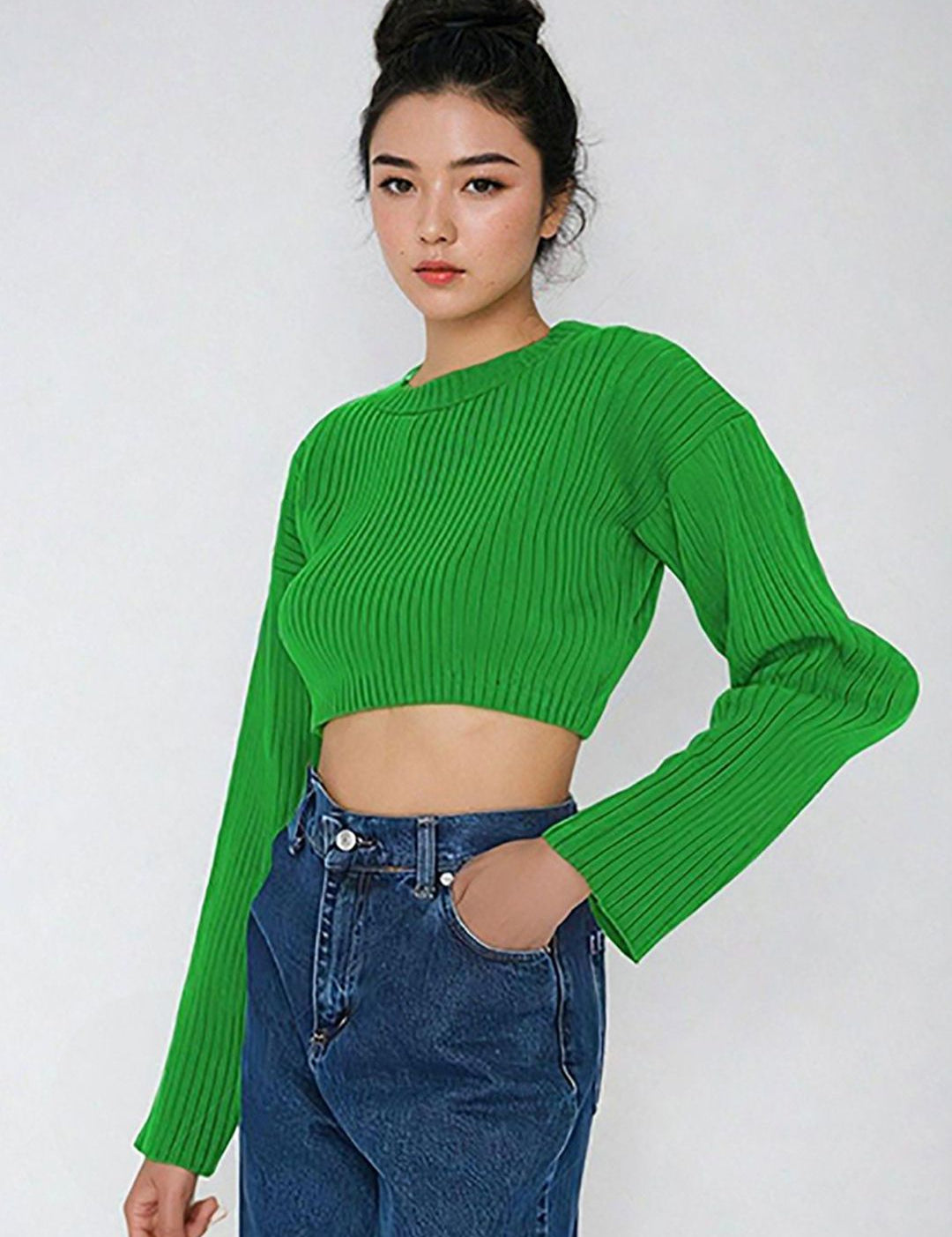 Kotty Women Long Sleeves Crop Round Neck Pullover