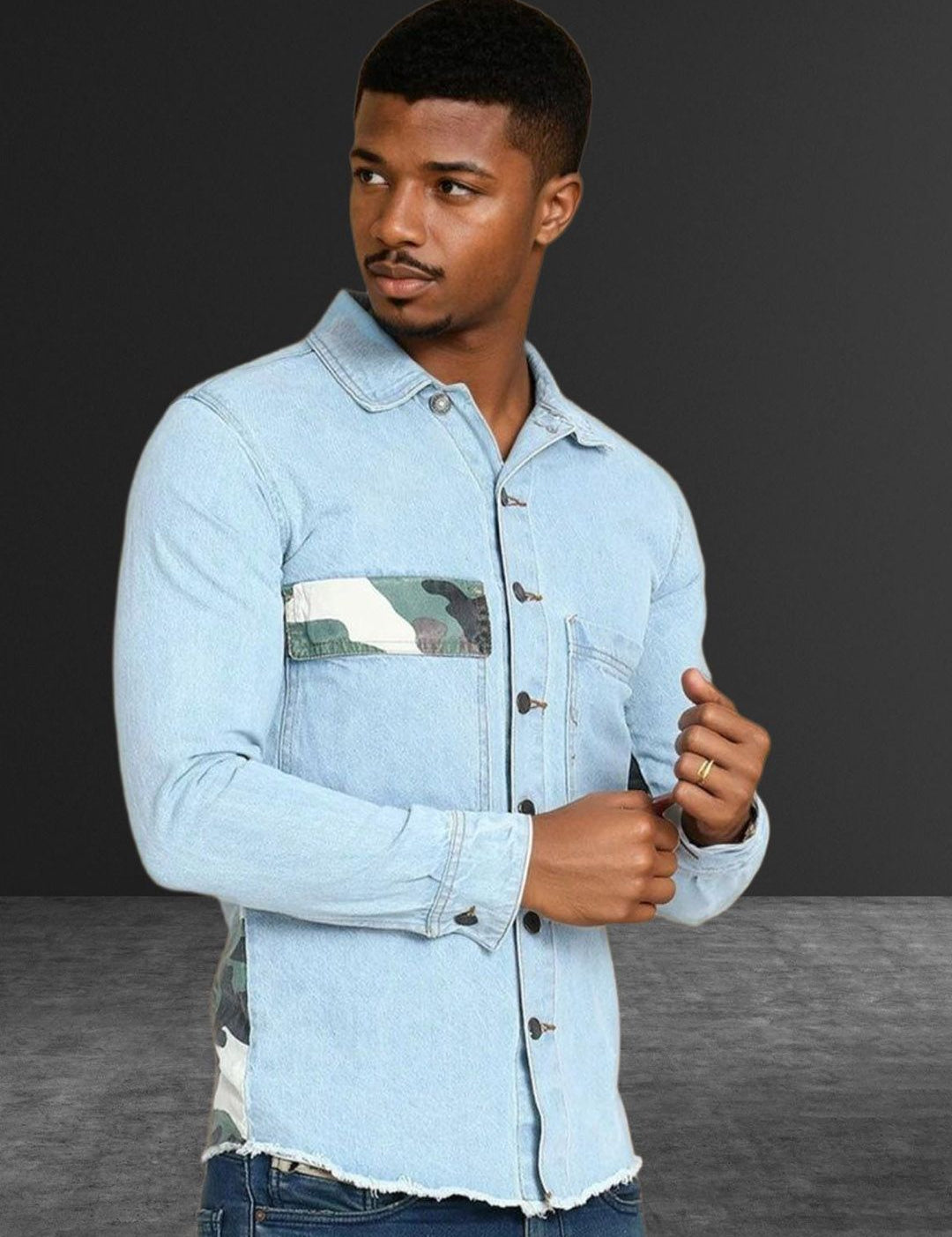 Kotty Abstract Printed Open Front Denim Jacket