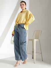 Kotty Women Comfort Spread Collar Solid Crepe Oversized Casual Shirt