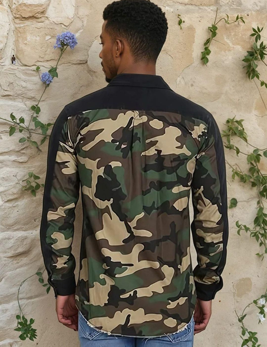 Kotty Abstract Printed Open Front Cotton Denim Jacket