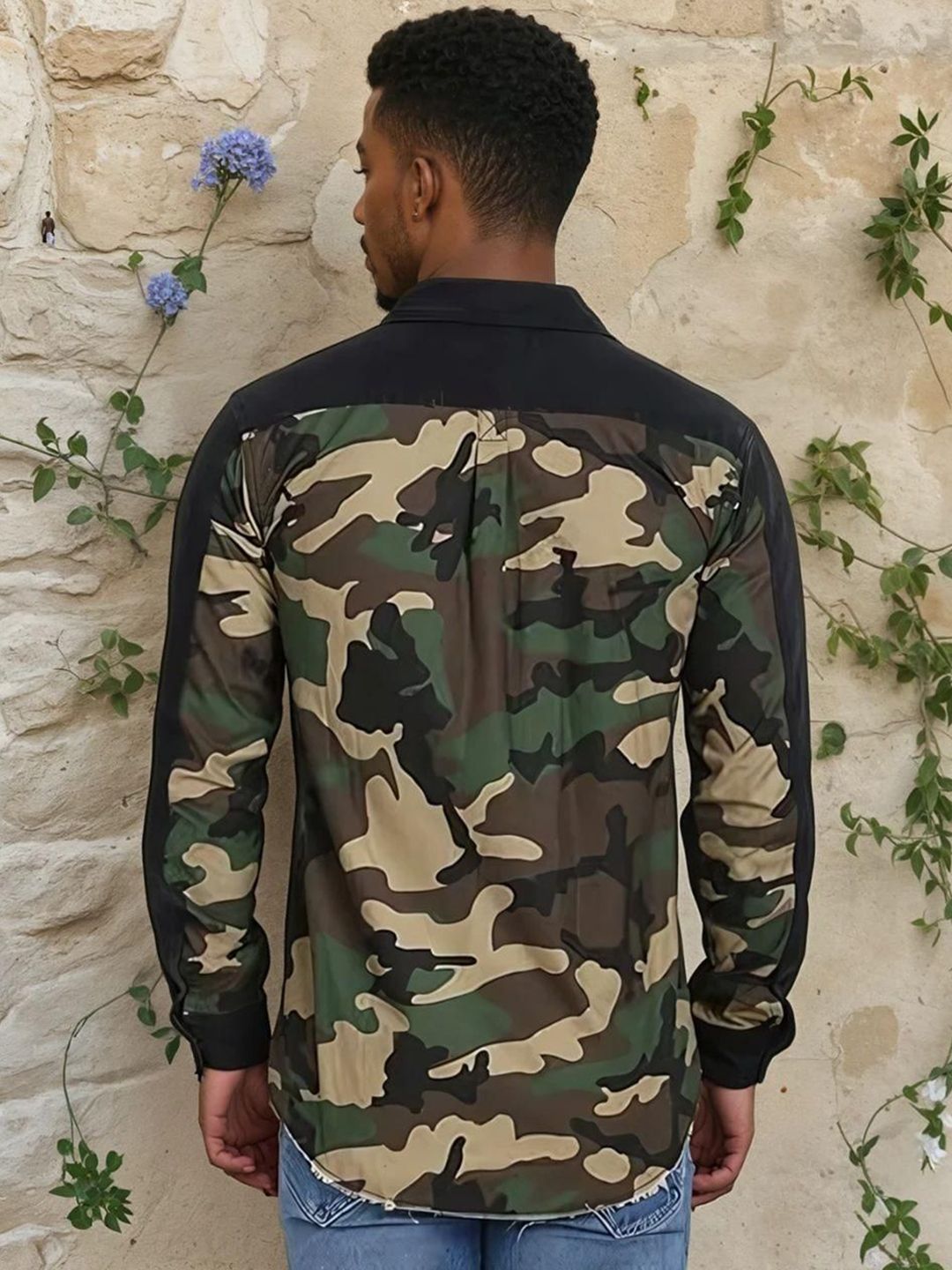 Kotty Abstract Printed Open Front Cotton Denim Jacket