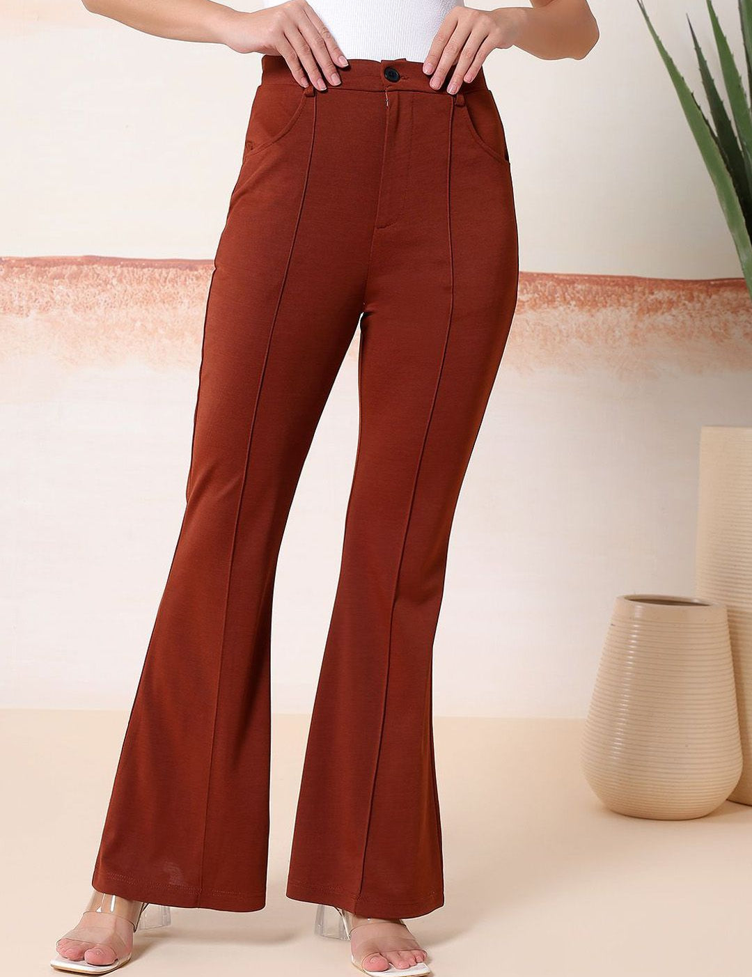 Kotty Women Comfort Flared High-Rise Regular Trousers