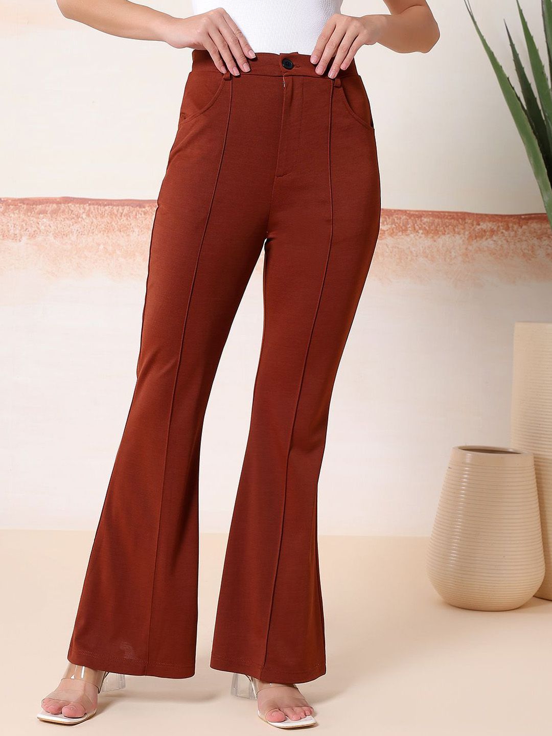 Kotty Women Comfort Flared High-Rise Regular Trousers