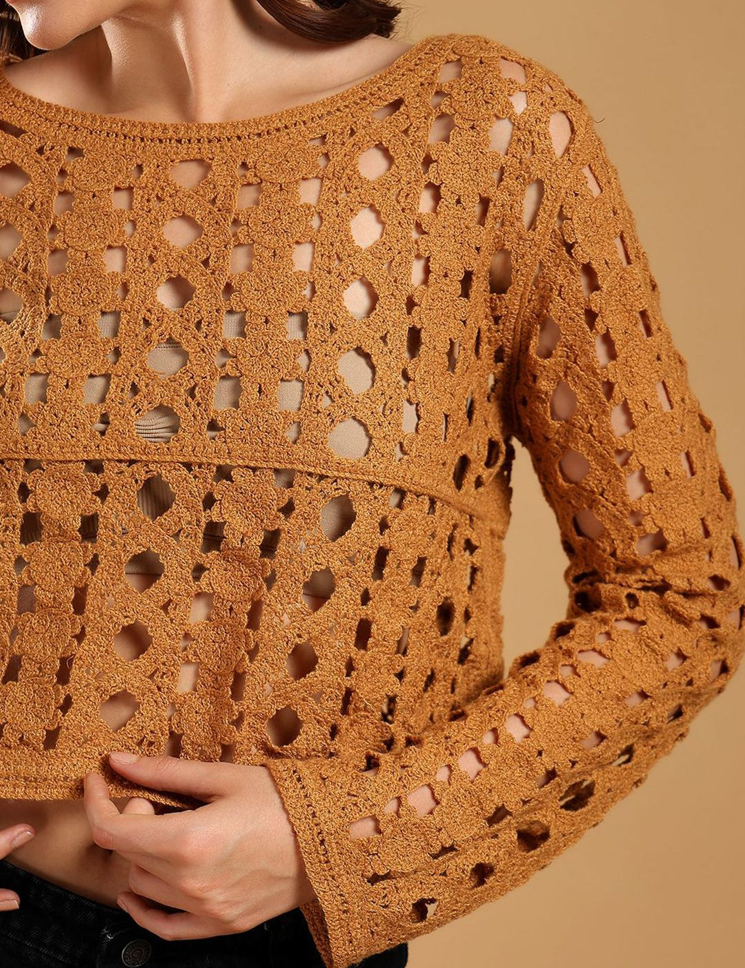 Kotty Women Ethnic Motifs Embroidered Regular Sheer Crop Top