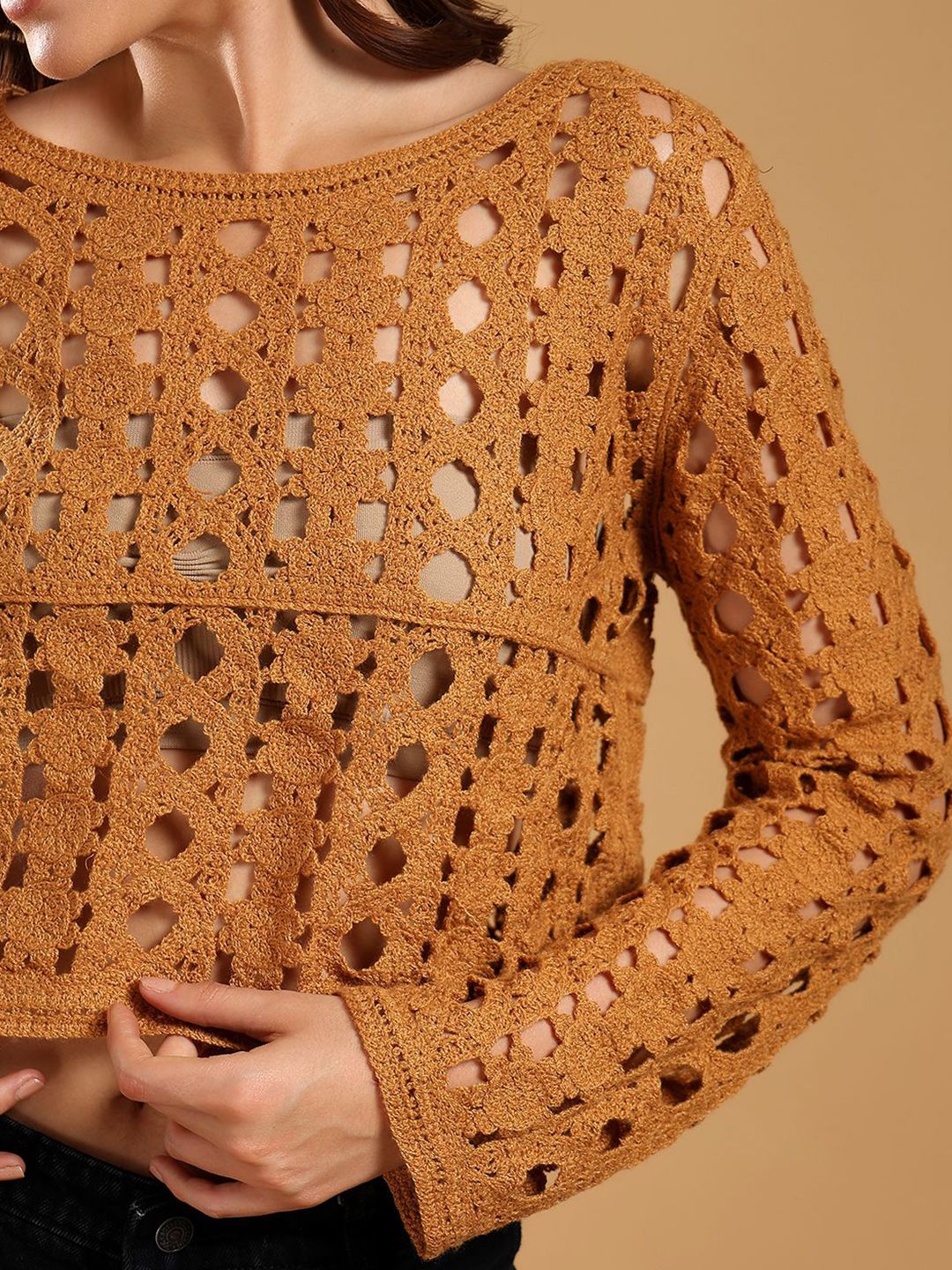 Kotty Women Ethnic Motifs Embroidered Regular Sheer Crop Top