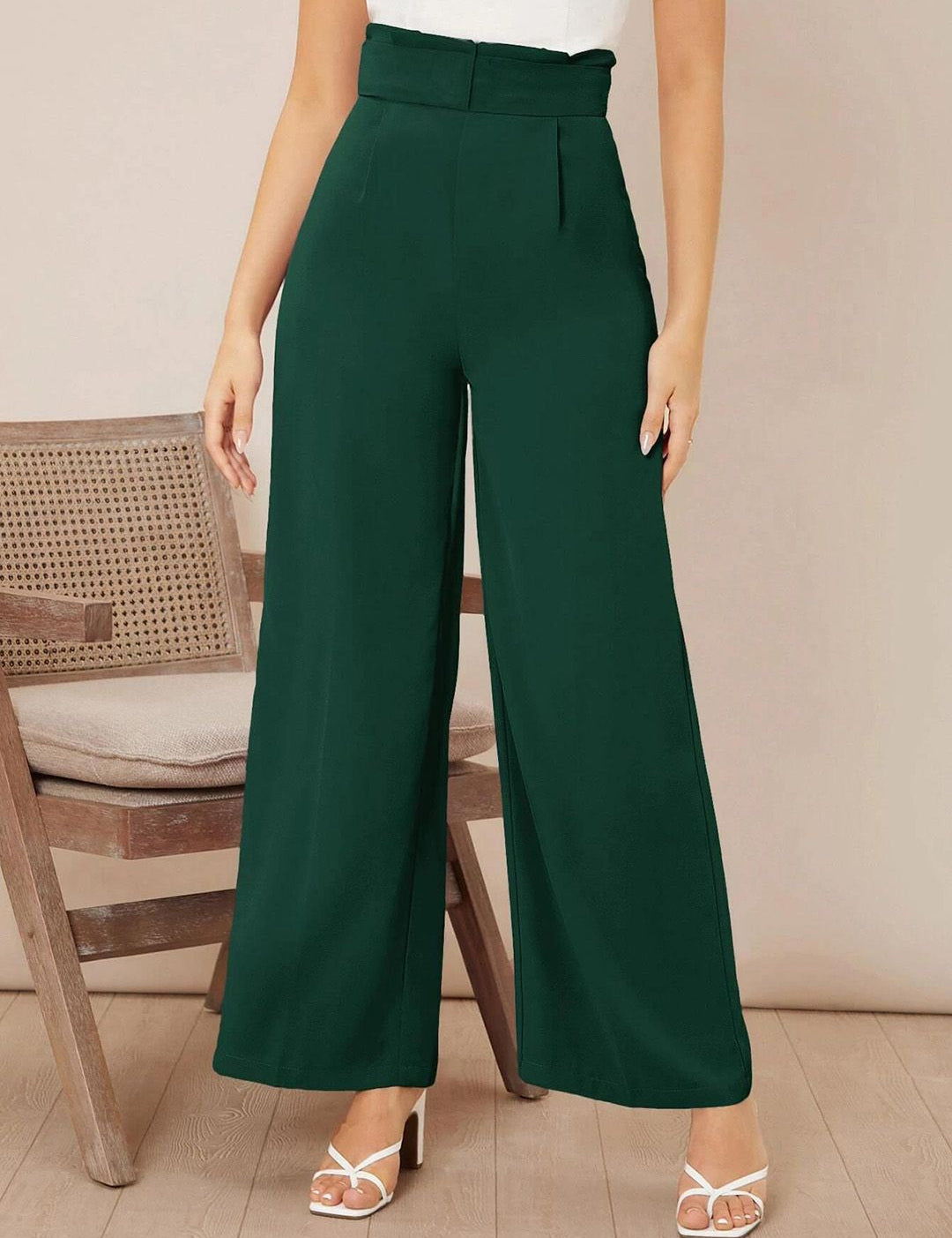 Kotty Women High-Rise Pleated Wide Leg Parallel Trousers