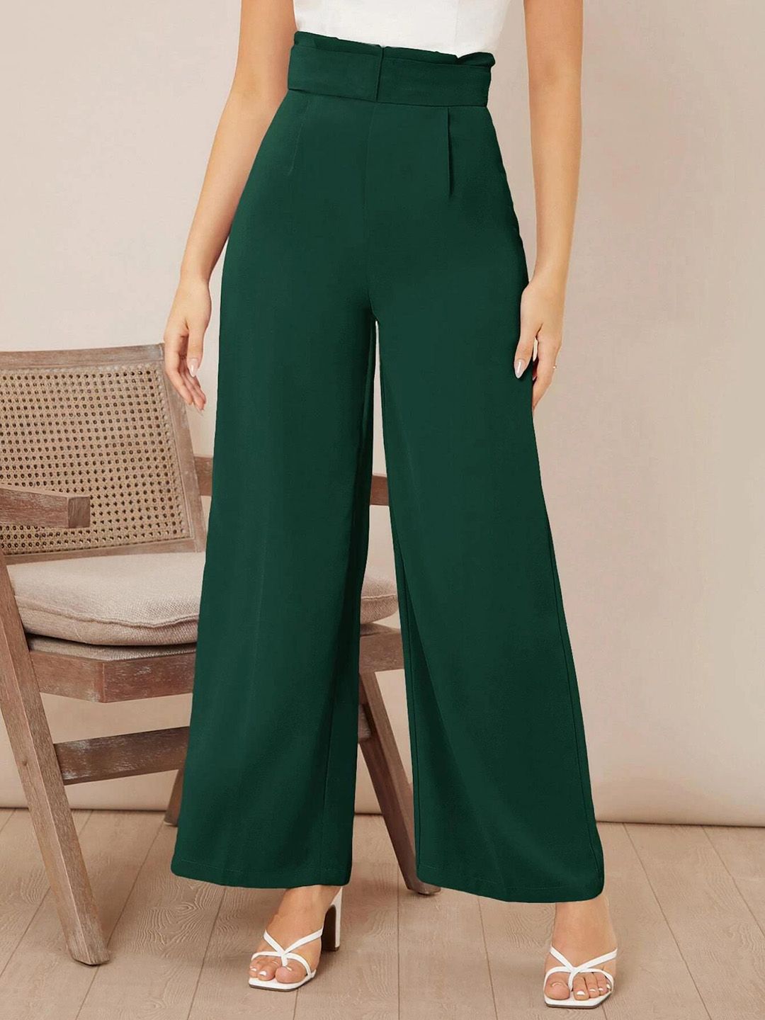 Kotty Women High-Rise Pleated Wide Leg Parallel Trousers