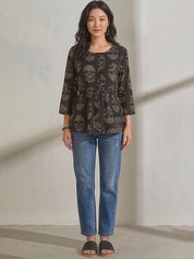 Kotty Top Multi Women's Round Three-Quarter-Sleeve Fashion Top