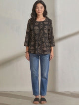 Kotty Top Multi Women's Round Three-Quarter-Sleeve Fashion Top