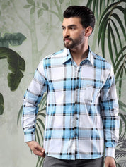Kotty Men Spread Collar Tartan Checked Casual Shirt