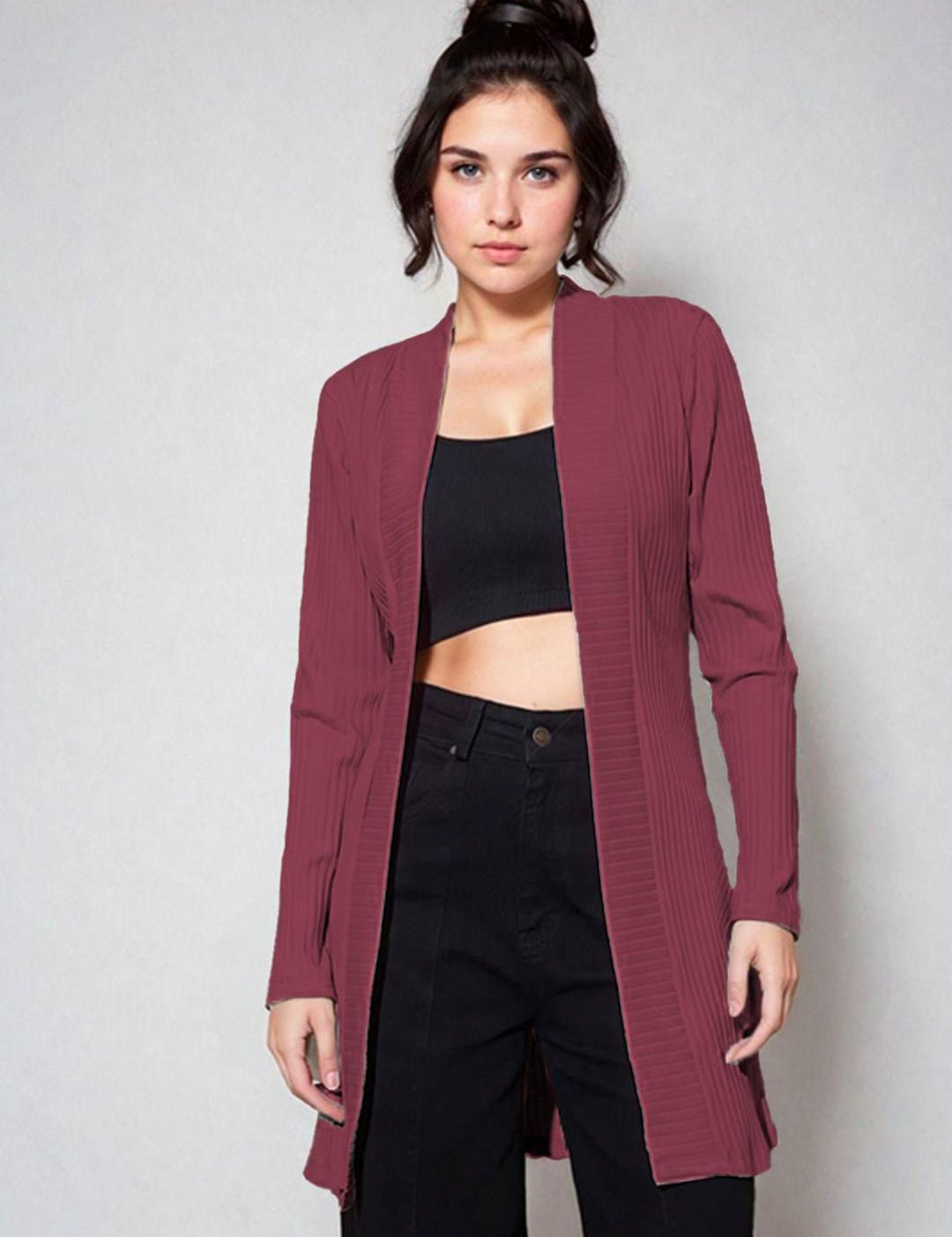 Kotty Shawl Collar Long Sleeves Longline Open Front Shrug