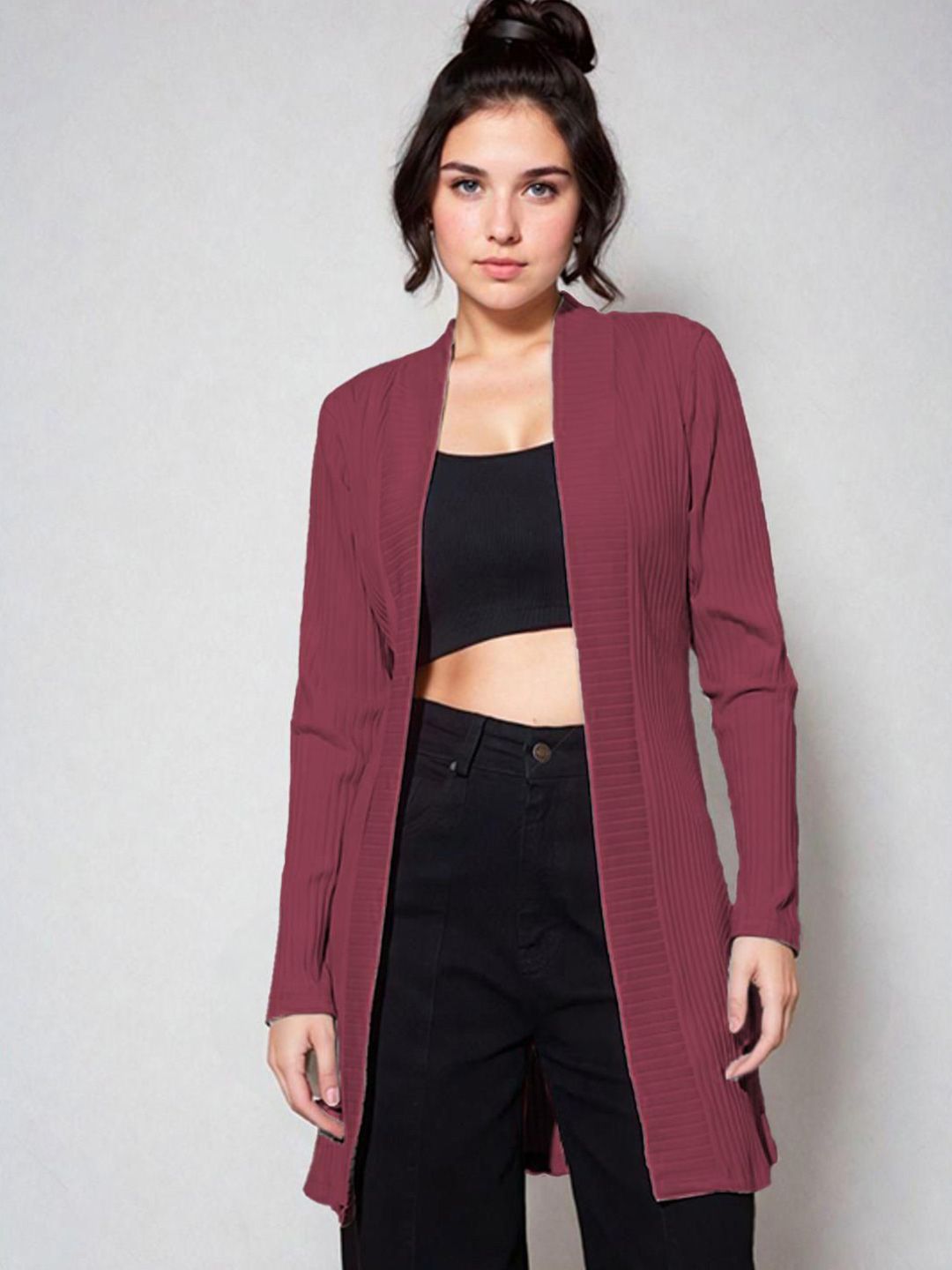 Kotty Shawl Collar Long Sleeves Longline Open Front Shrug