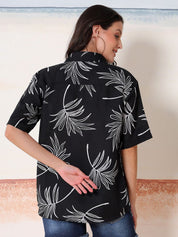 Kotty Women Comfort Fit Floral Printed Spread Collar Linen Casual Shirt