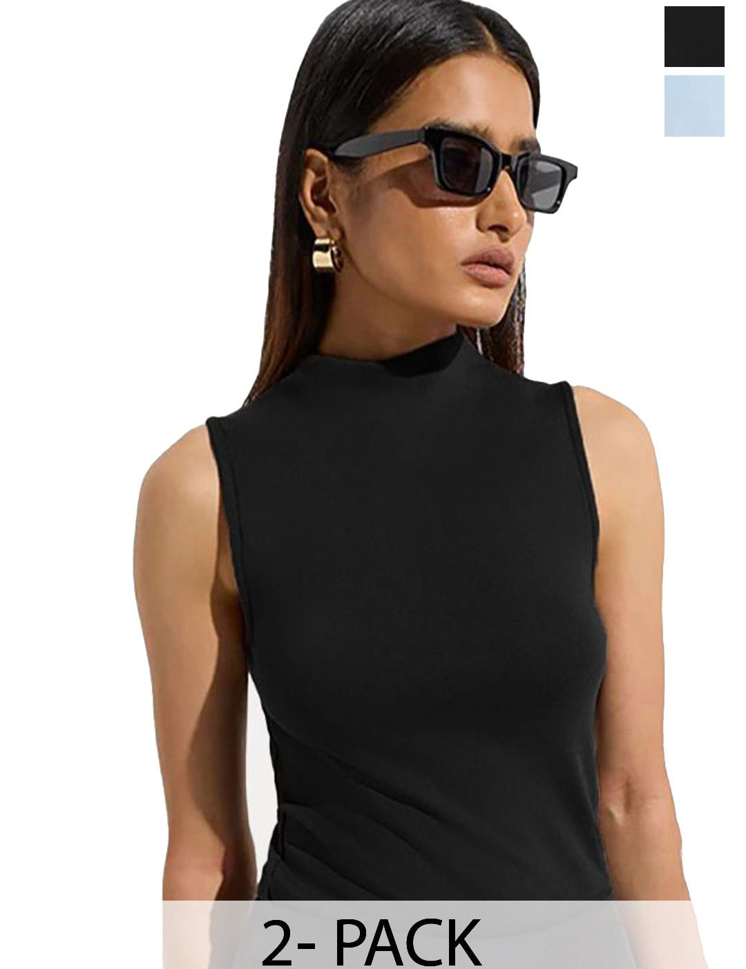 Kotty Women Pack Of 2 Solid High Neck Sleeveless Top