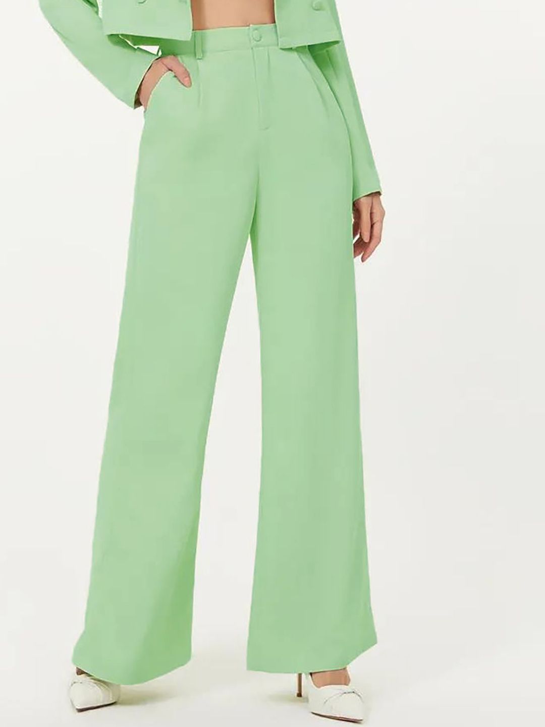 Kotty Women Relaxed Straight Leg Relaxed Fit High-Rise Pleated Parallel Trousers