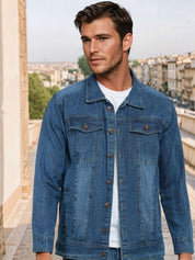 Kotty Men Solid Spread Collar Denim Jacket