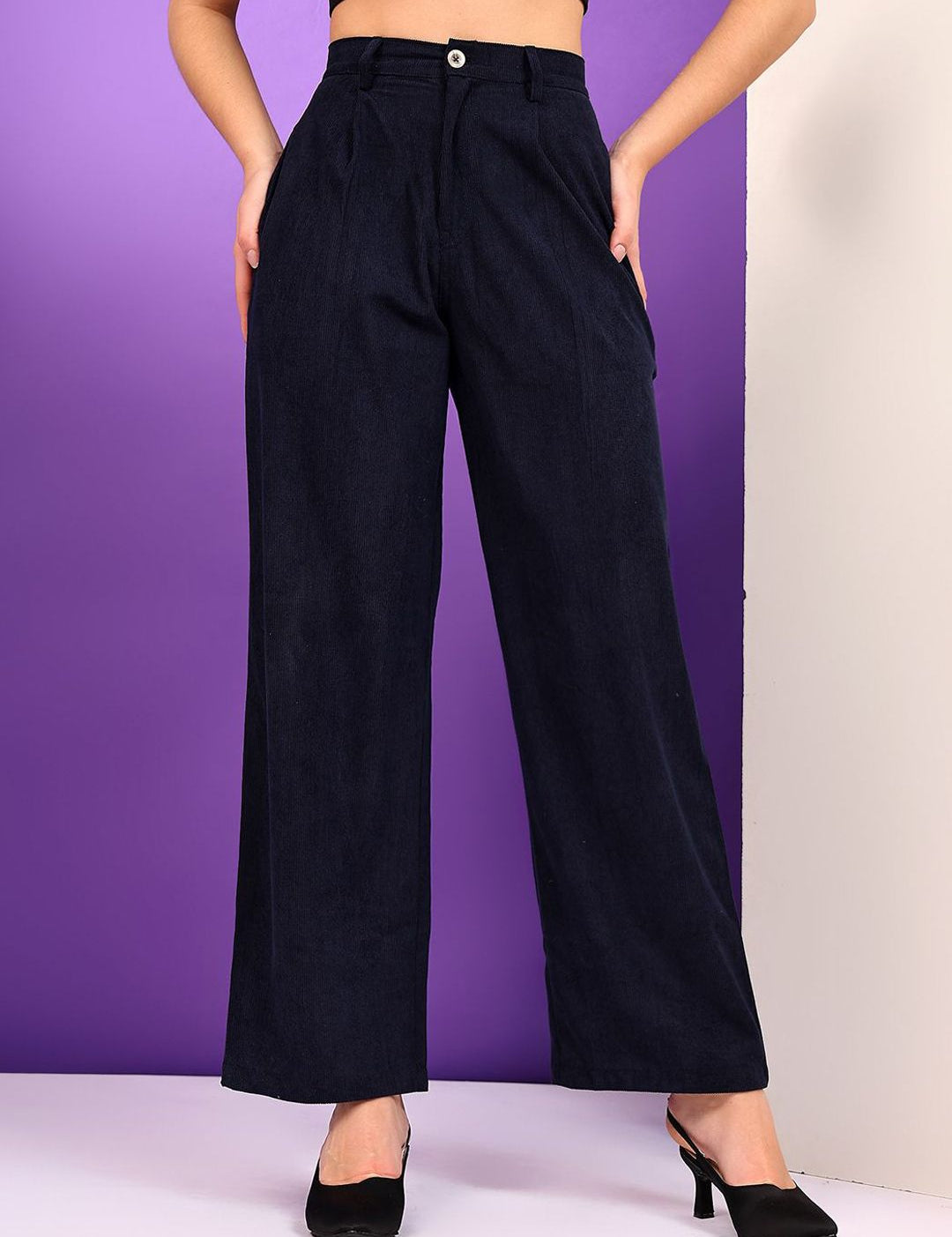 Kotty Women Relaxed Straight Leg High-Rise Easy Wash Pleated Formal Trousers