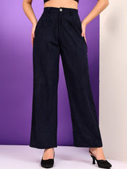 Kotty Women Relaxed Straight Leg High-Rise Easy Wash Pleated Formal Trousers