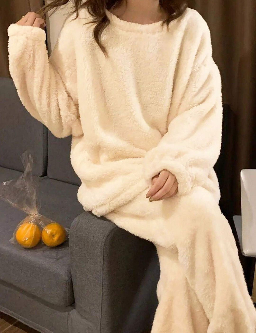 Kotty Women Round Neck Faux Fur Night suits