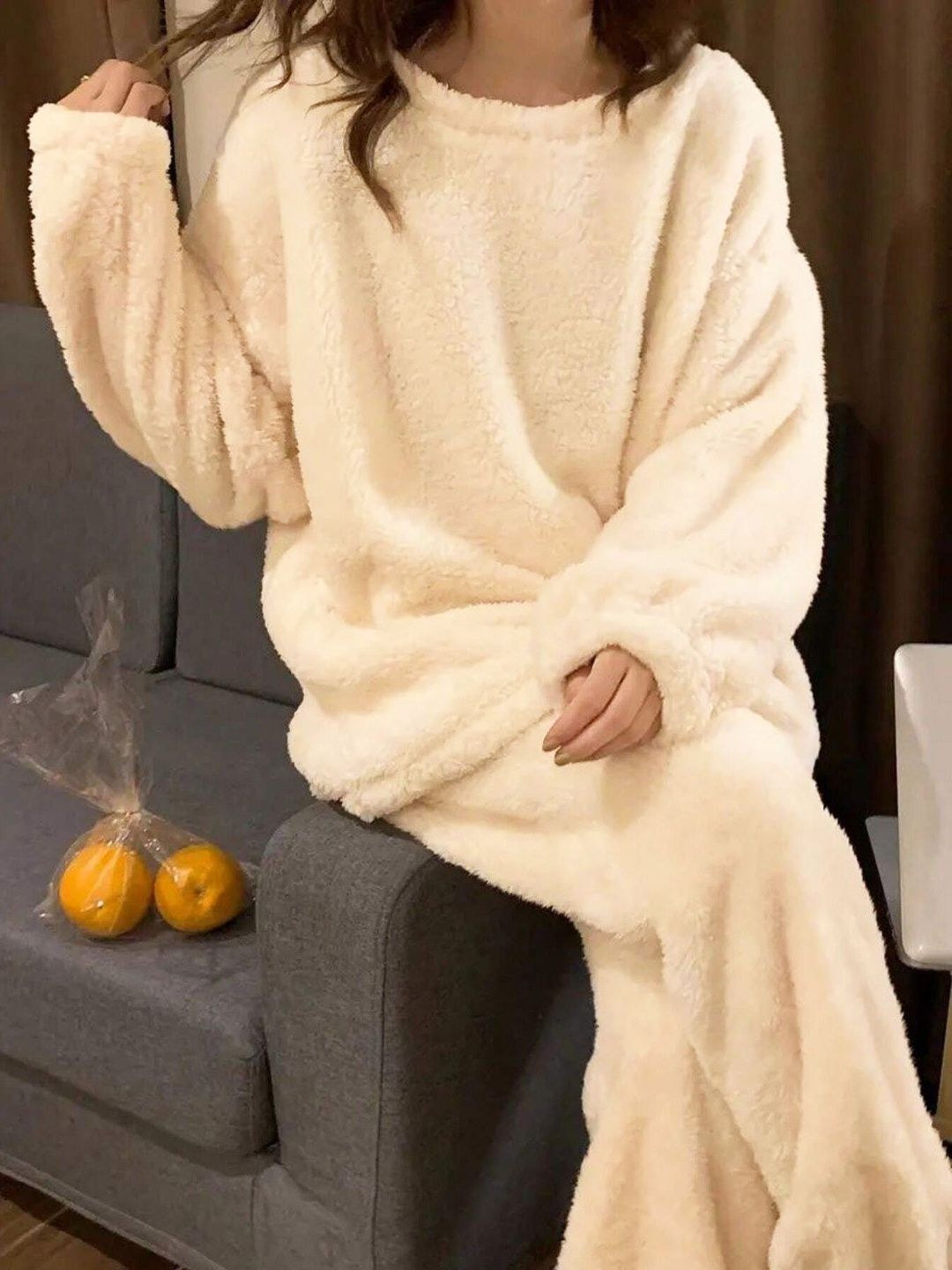 Kotty Women Round Neck Faux Fur Night suits