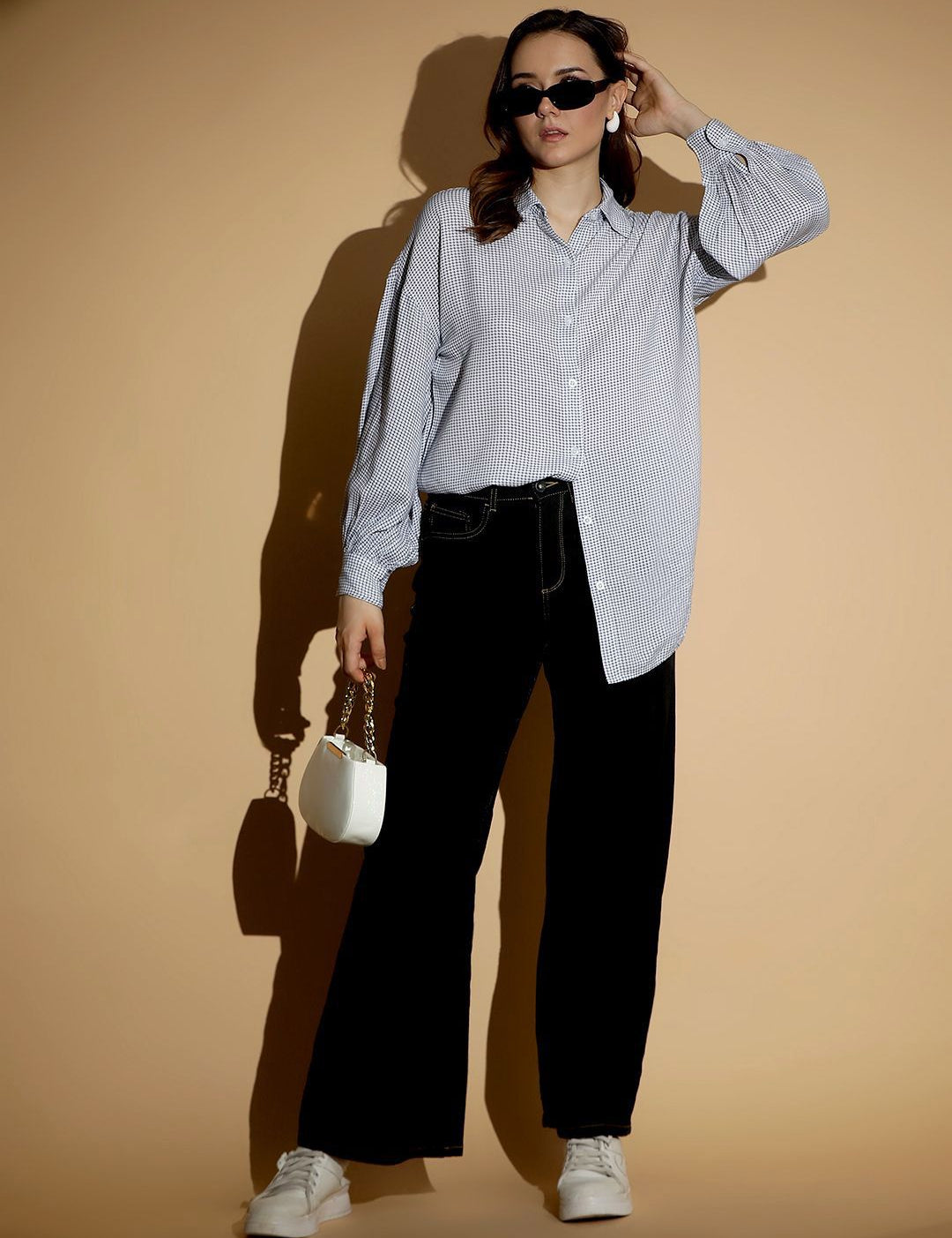 Kotty Women Spread Collar Micro Ditsy Printed Cotton Oversized Casual Shirt