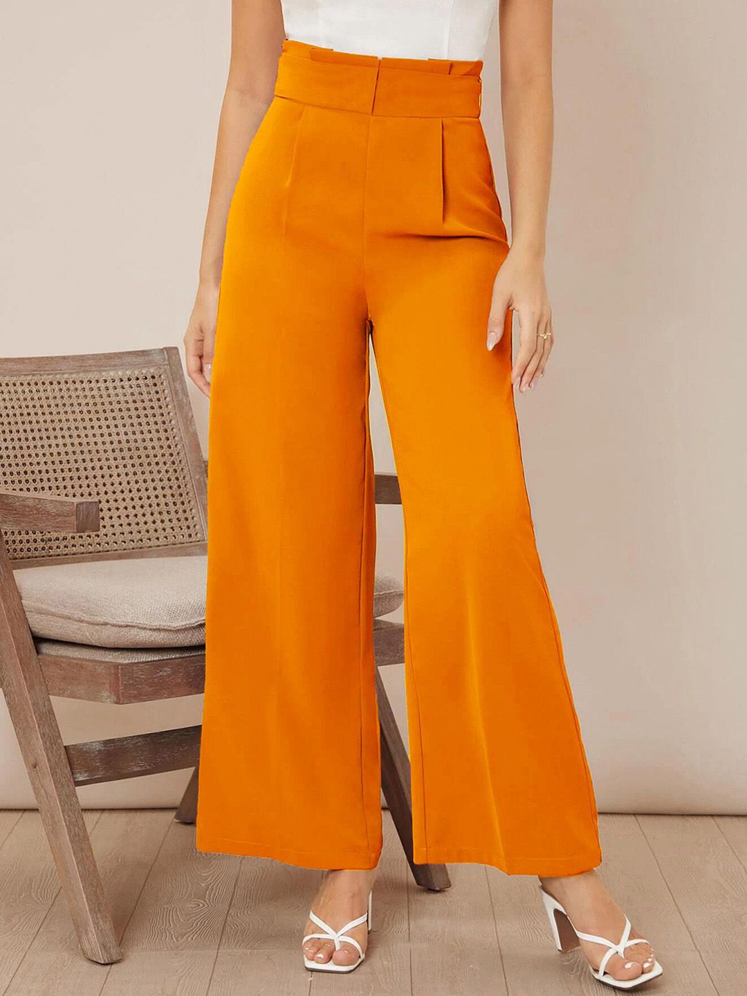 Kotty Women High-Rise Easy Wash Pleated Wide Leg Trousers