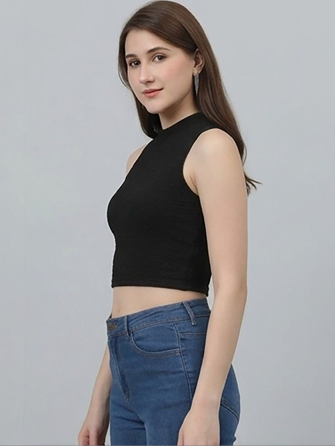 Kotty Top Jet Black Women's Crop Sleeveless Fashion