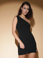 Kotty Women Solid One Shoulder Bodycon Mini Dress