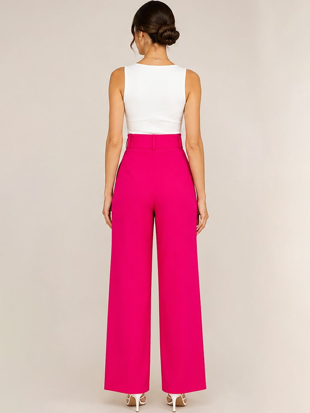 Pink Wide Leg High-Rise Trousers for Women – Trendy Solid Design | Kotty