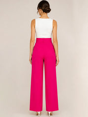 Pink Wide Leg High-Rise Trousers for Women – Trendy Solid Design | Kotty