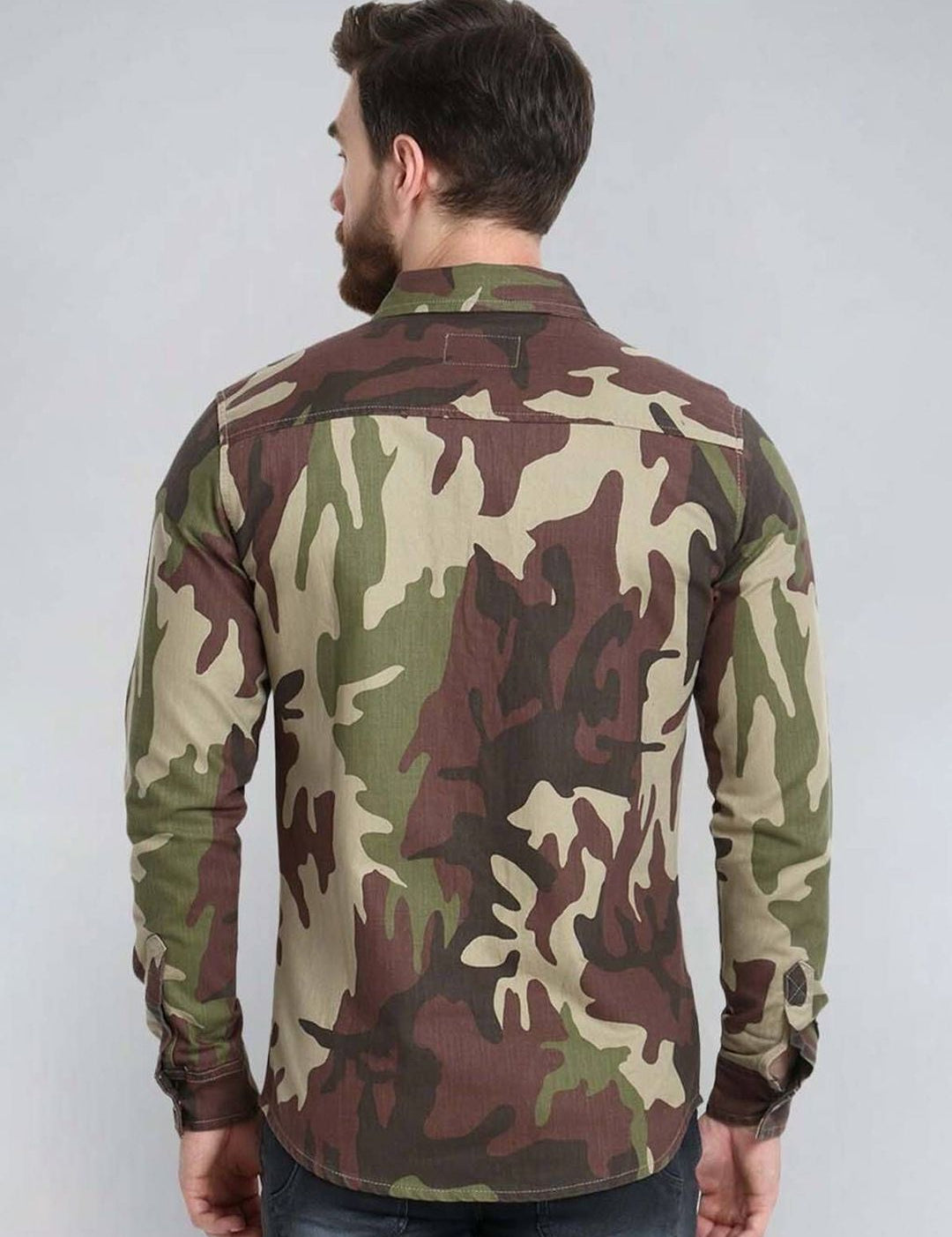 Kotty Men Spread Collar Camouflage Printed Denim Cotton Jacket