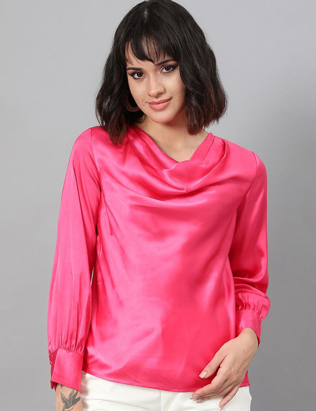 Kotty Women Cowl Neck Satin Top