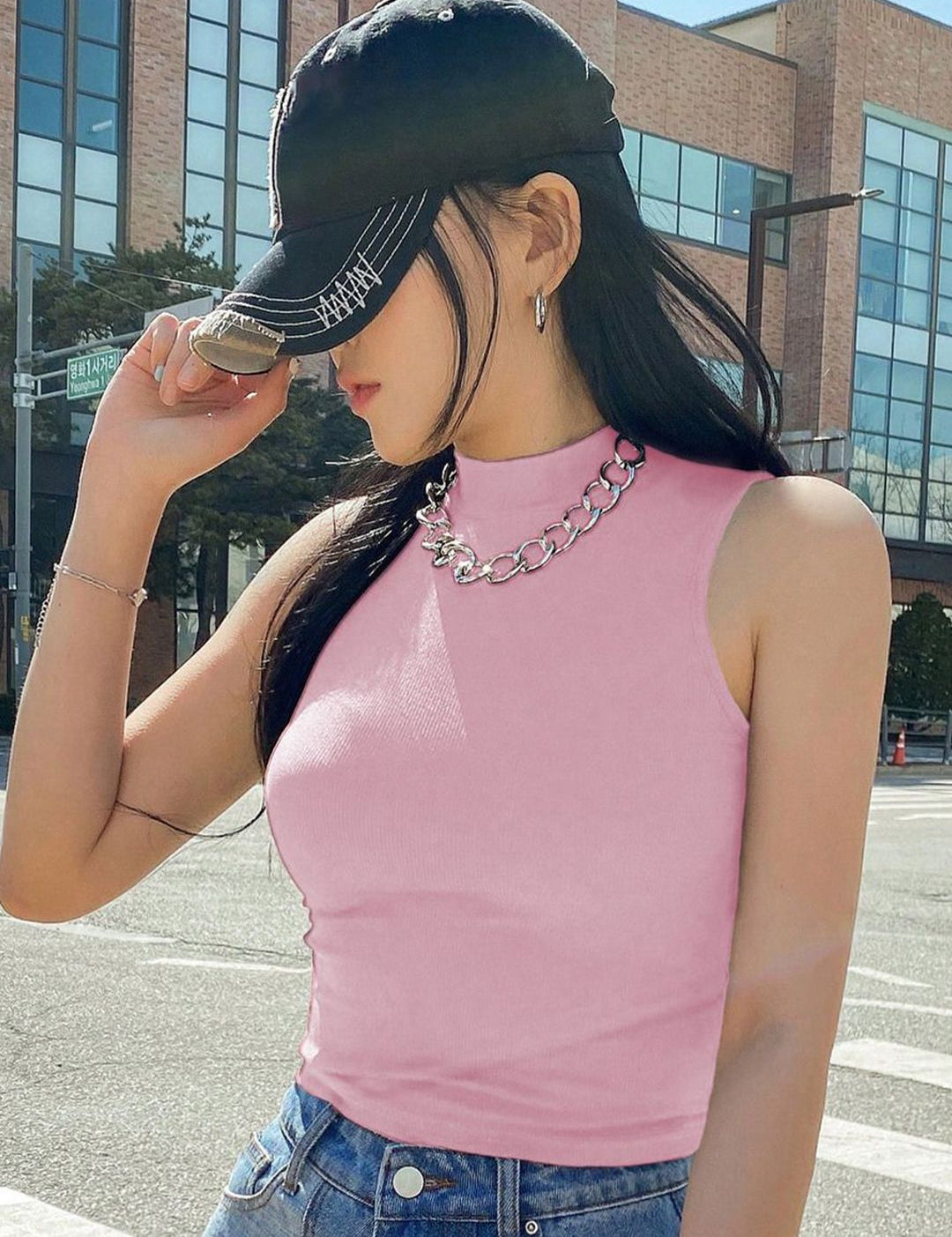 Kotty Women High Neck Sleeveless Fitted Crop Top