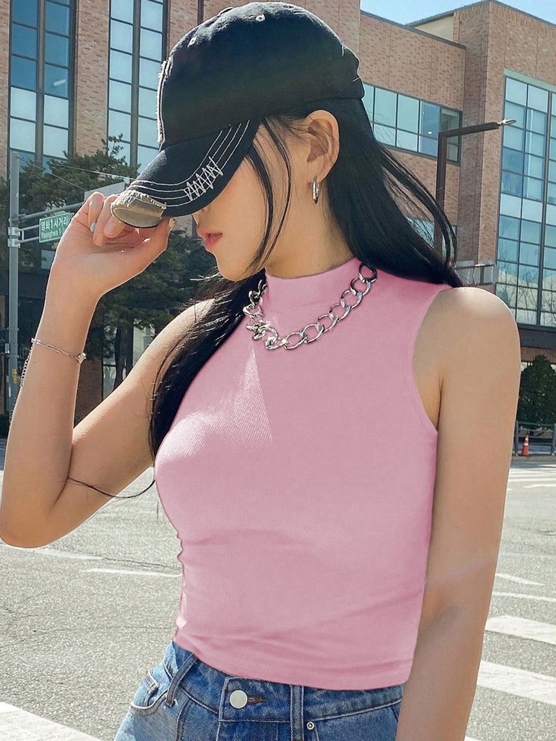 Kotty Women High Neck Sleeveless Fitted Crop Top