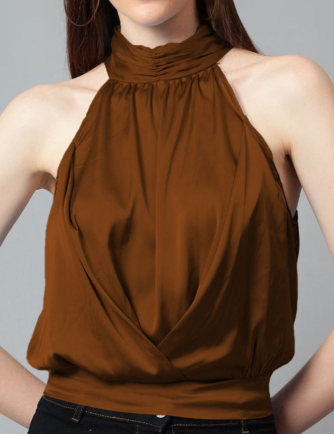 Kotty Women Solid Halter Neck Satin Top