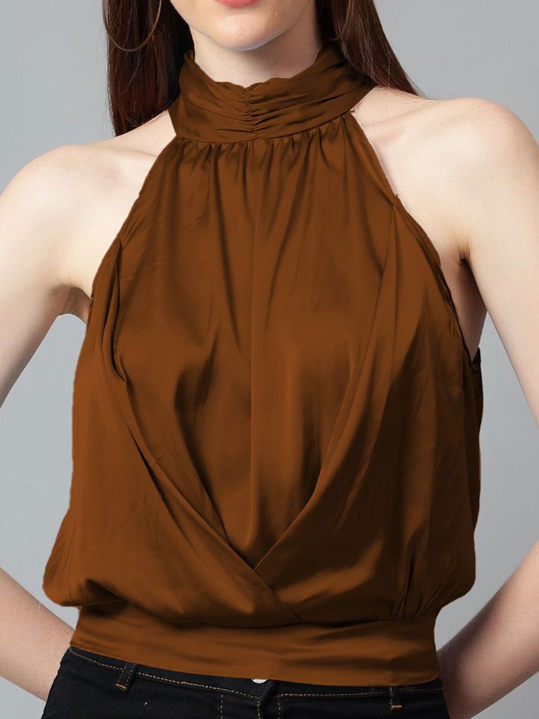 Kotty Women Solid Halter Neck Satin Top