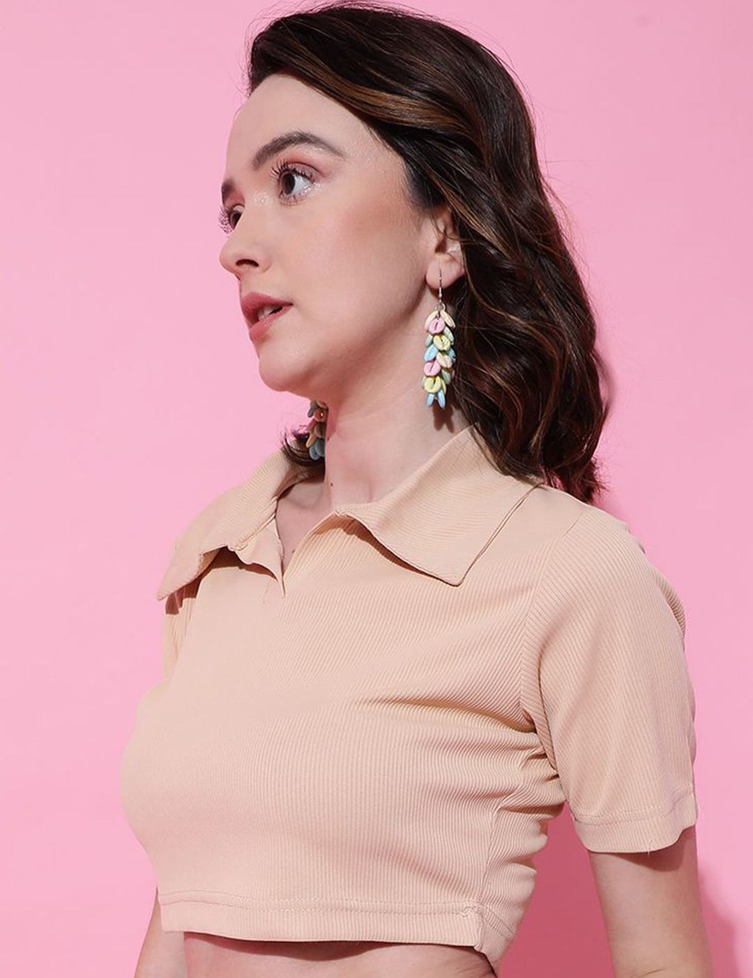 Kotty Women Solid Shirt Collar Cotton Top