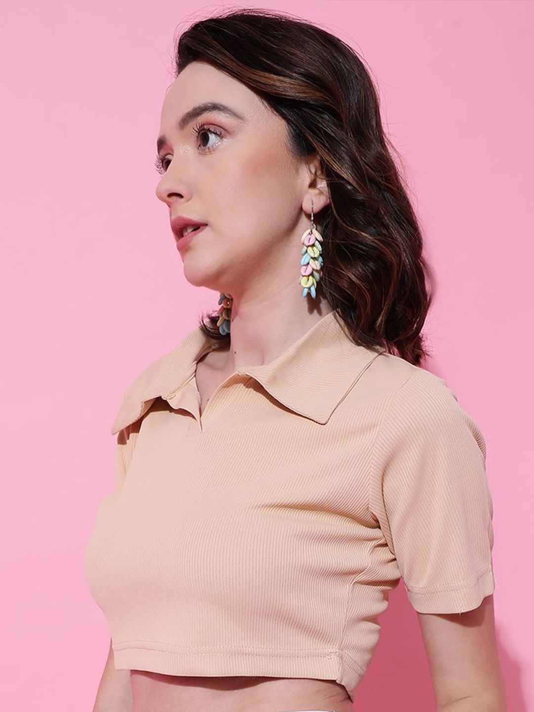 Kotty Women Solid Shirt Collar Cotton Top