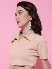 Kotty Women Solid Shirt Collar Cotton Top