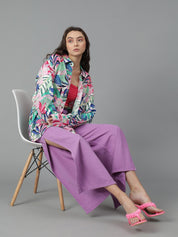 Kotty Women Spread Collar Floral Printed Cotton Oversized Casual Shirt