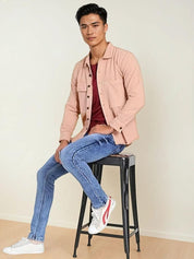Kotty Men Spread Collar Solid Denim Tailored Jacket