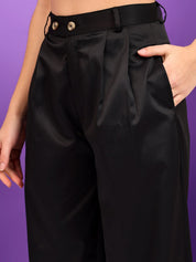 Kotty Women Relaxed Straight Leg Straight Fit High-Rise Easy Wash Pleated Trousers