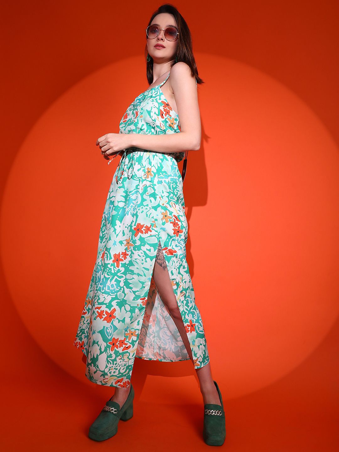 Kotty Women Floral Printed Shoulder Straps Maxi Dress