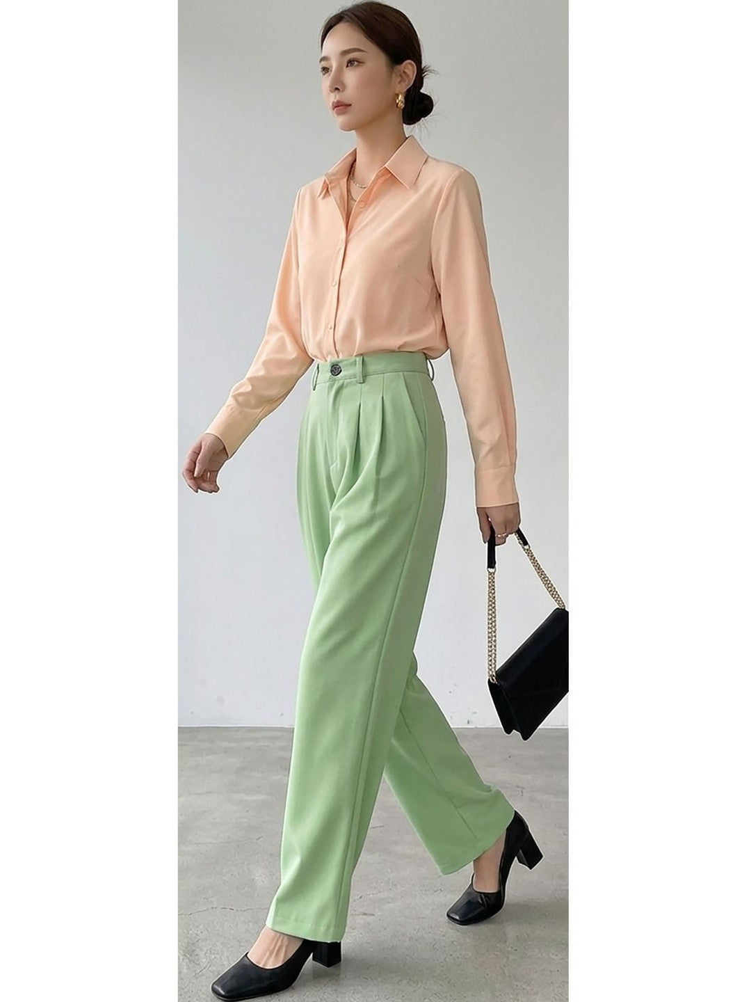 Green Straight Fit High-Rise Trousers for Women | Kotty