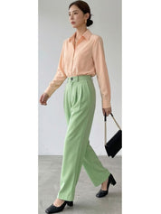 Green Straight Fit High-Rise Trousers for Women | Kotty