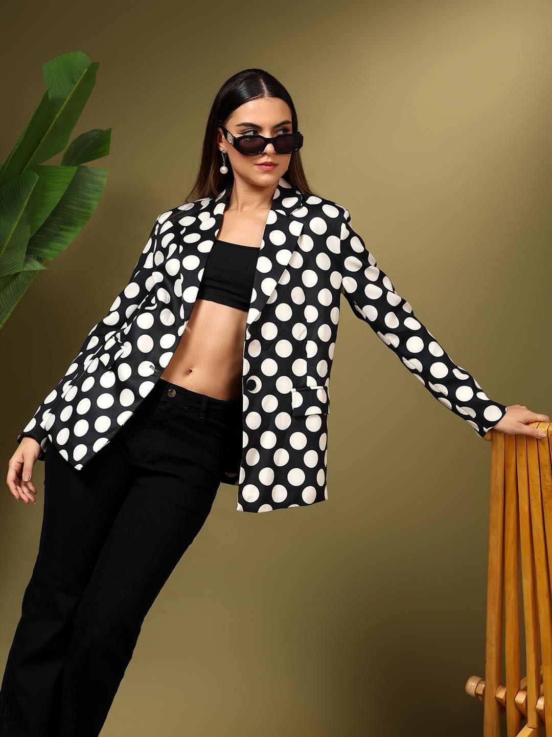 Kotty Printed Notched Lapel Single Breasted Blazer