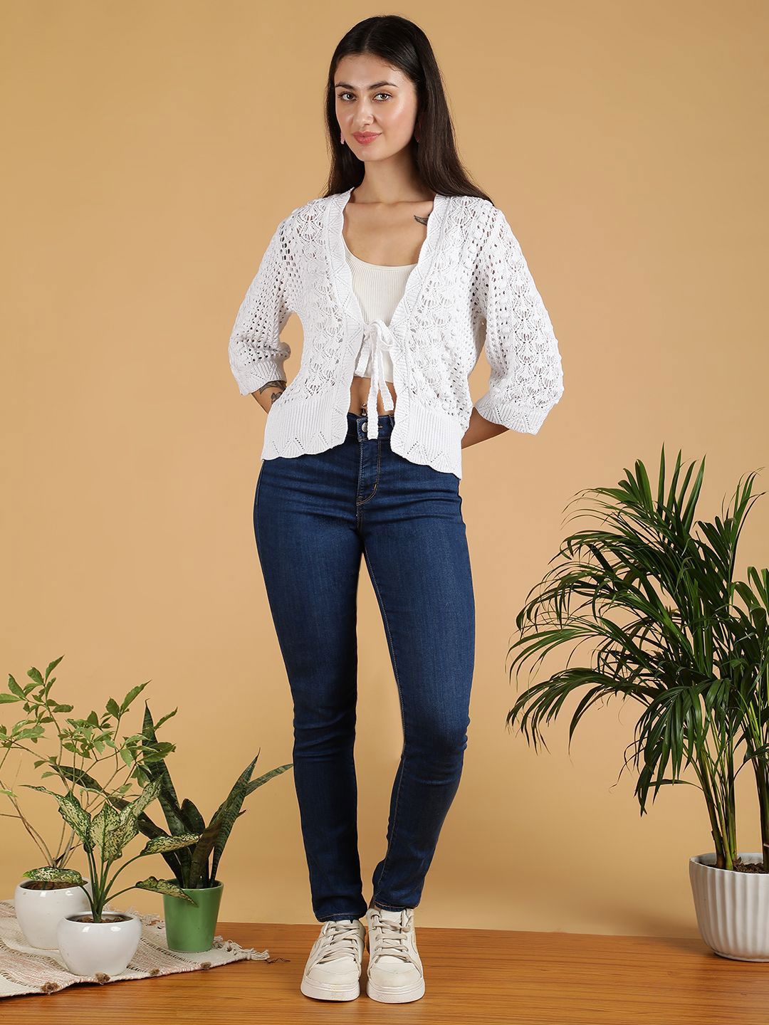 Kotty Women Open Knit Three-Quarter Sleeves